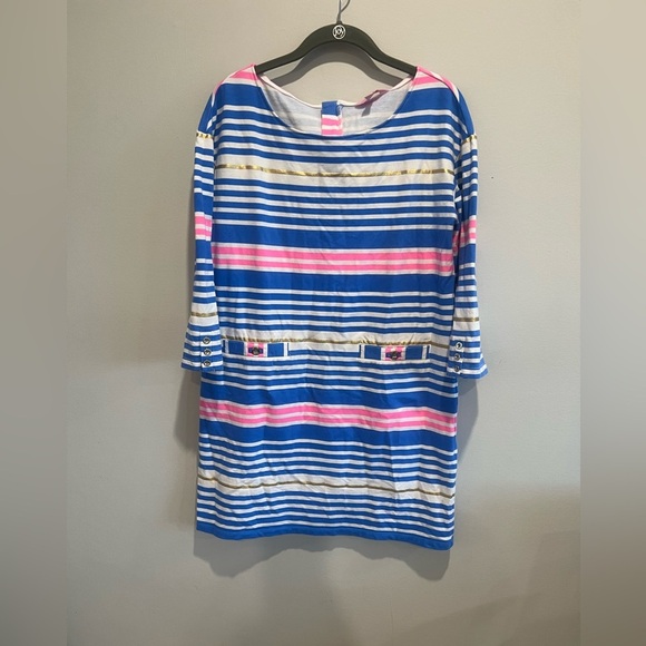 Lilly Pulitzer Lena Shift Dress Lapis Blue Tiki Stripe Stretch Medium
(M) - Picture 1 of 10